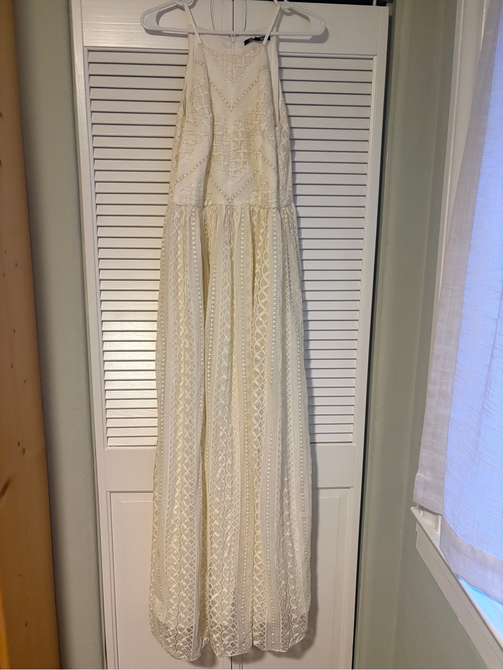 Gianni Bini Ivory Lace Maxi Dress with Spaghetti Halter